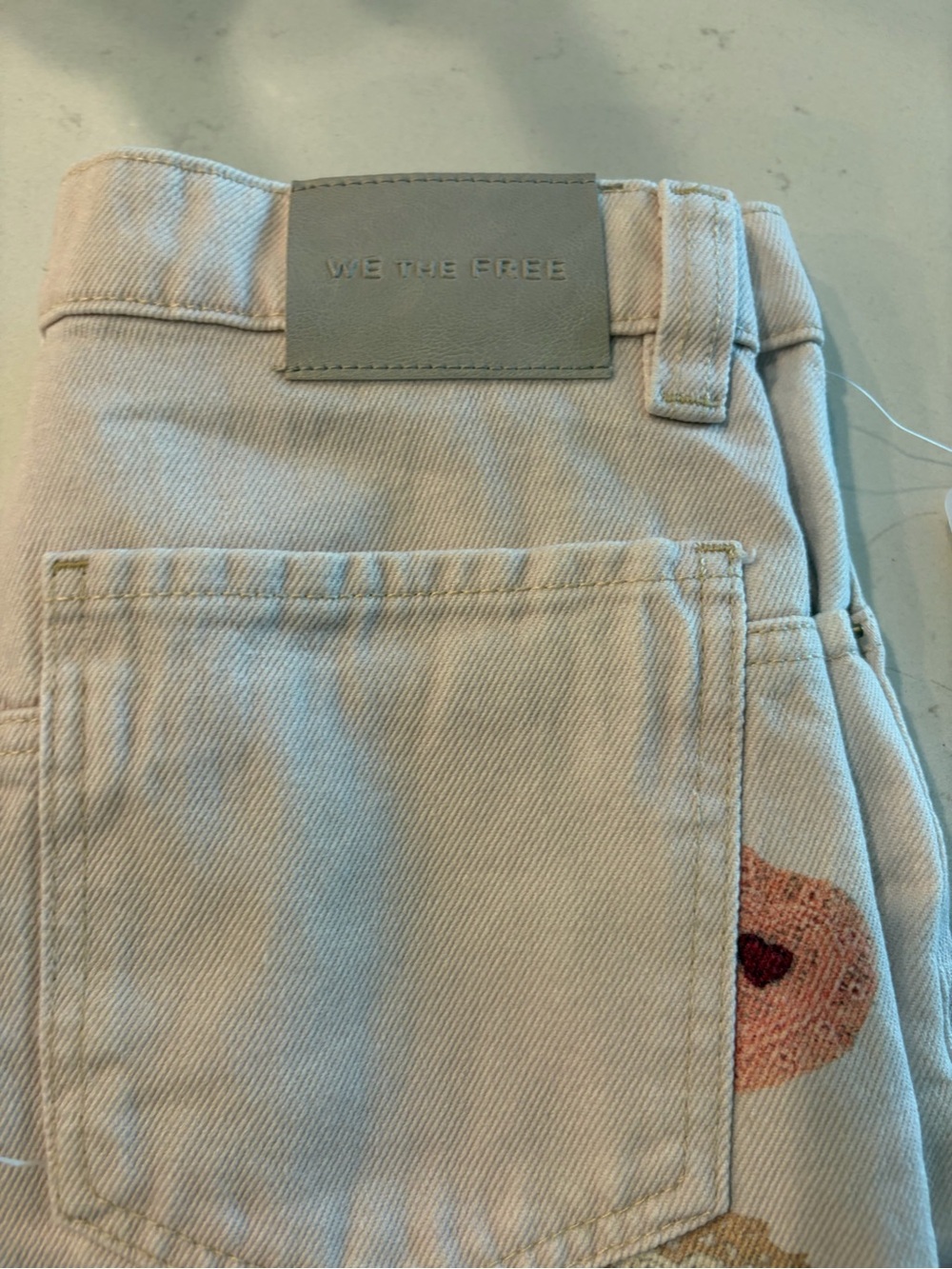 Free People Cream Straight-Leg Heart Patch Jeans - Picture 12 of 12